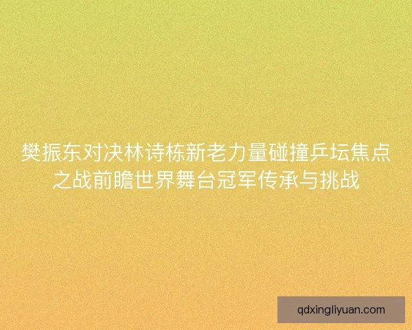 樊振东对决林诗栋新老力量碰撞乒坛焦点之战前瞻世界舞台冠军传承与挑战