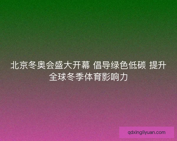 北京冬奥会盛大开幕 倡导绿色低碳 提升全球冬季体育影响力