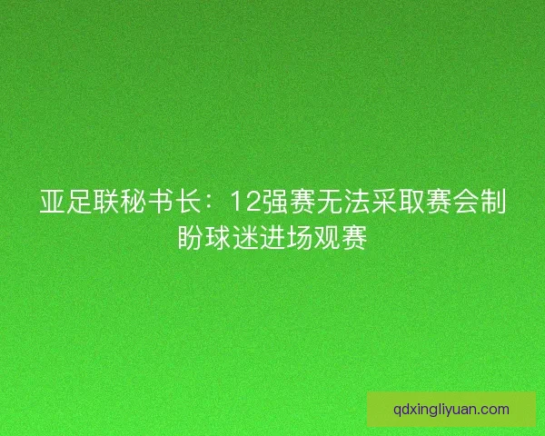 亚足联秘书长:12强赛无法采取赛会制盼球迷进场观赛 亚足联秘书长:12强赛无法采取赛会制盼球迷进场观赛